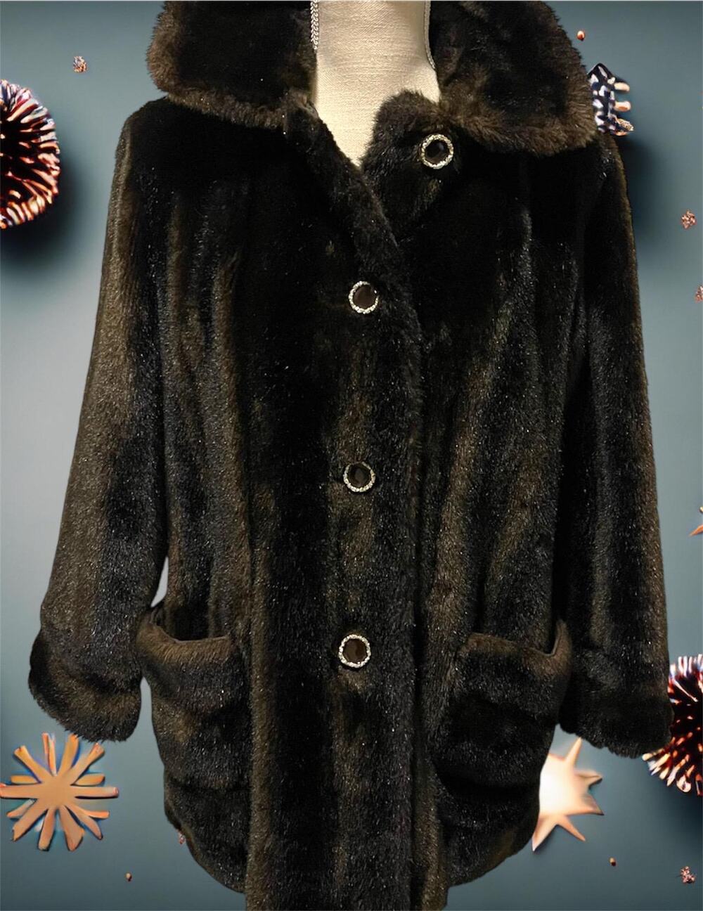Vintage Faux Fur Mid length Coat MINCARA styled by Rus Taylor Size M